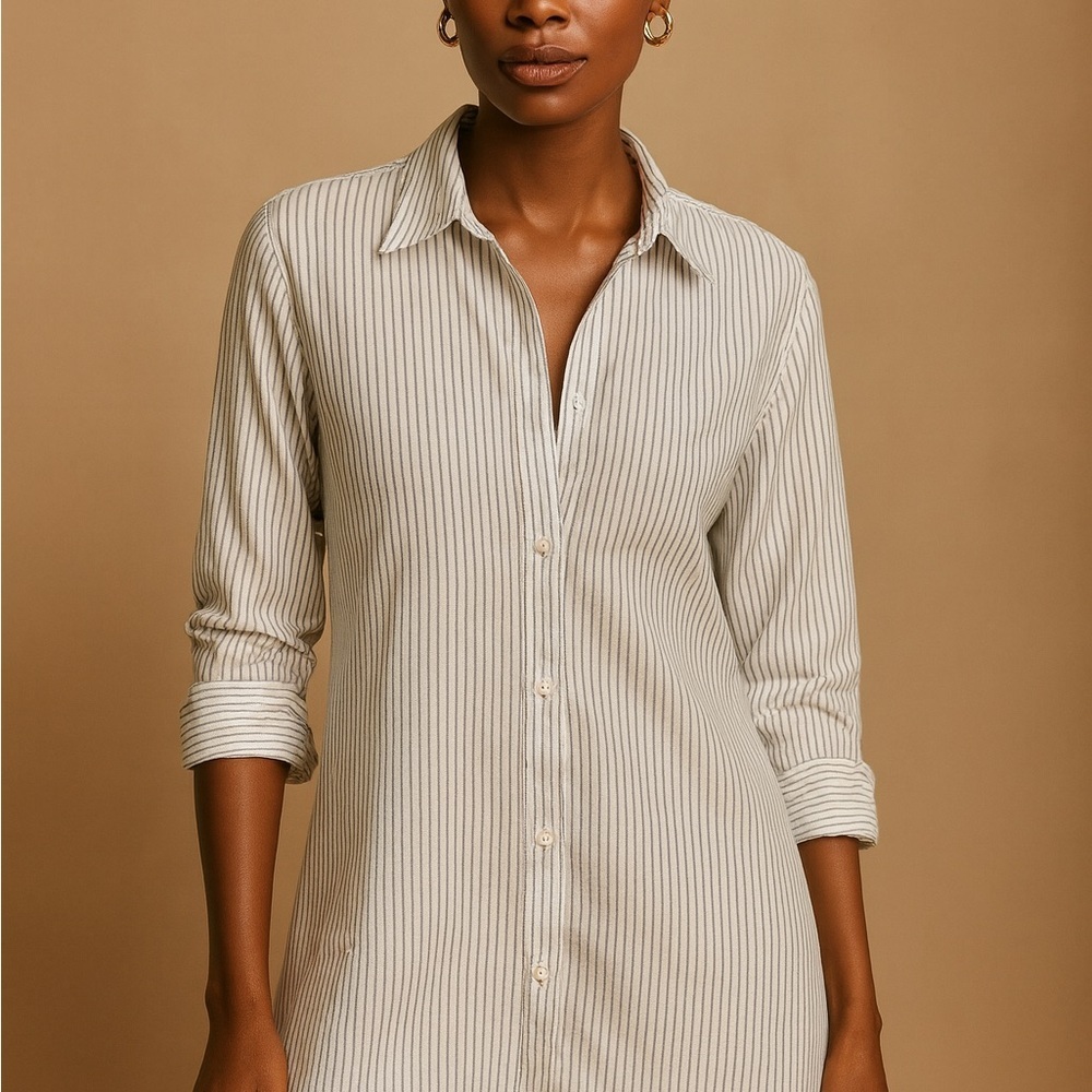 Striped Grey and White Button-Up Shirt Dress